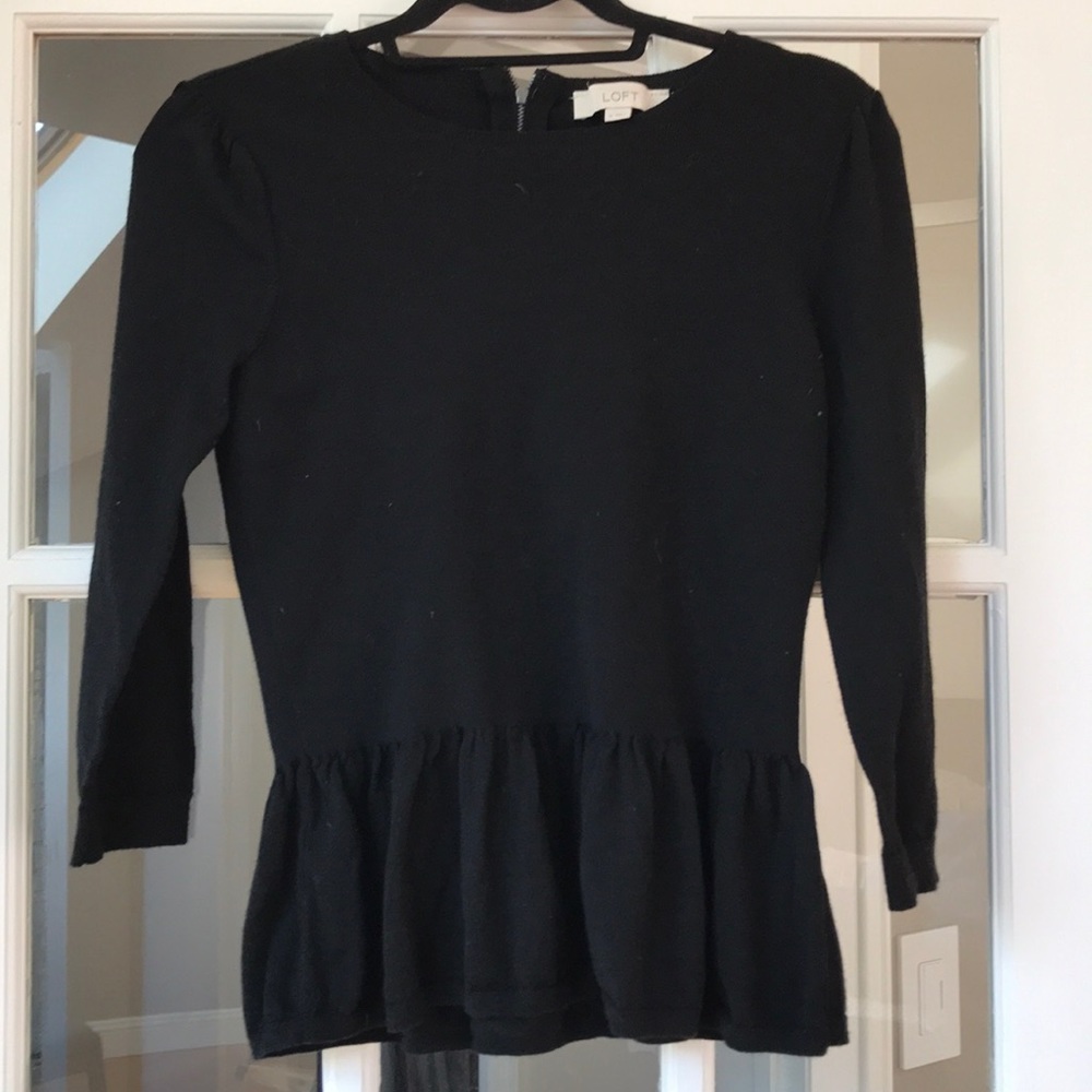 LOFT Black Long Sleeve Peplum Sweater Crewneck